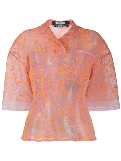 Jacquemus Le Polo Lavandou Embroidered Top In Pink/orange