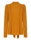 GIVENCHY SILK ORANGE PUSSY BOW BLOUSE,BW60NF12EH