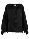 MAISON RABIH KAYROUZ BLACK FRONT TIE SATIN BLOUSE,A T1243