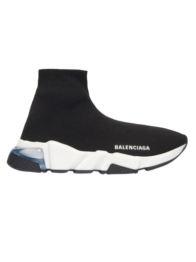 Balenciaga Black And White Speed Light Clear Sole Sneakers