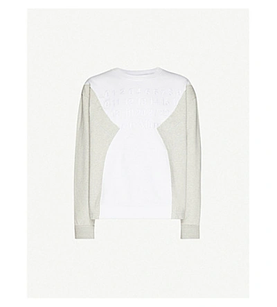 Maison Margiela Asymmetrical Embroidered Cotton-jersey Sweatshirt In White Grey