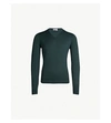 John Smedley Blenheim V-neck Wool Jumper In Racing Green