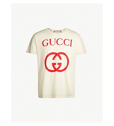 Gucci Logo-print Cotton-jersey T-shirt In White Red