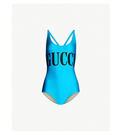 Gucci Logo-print Stretch-jersey Body In Vivid Cornflower Black