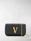 Versace Virtus Embellished Leather Shoulder Bag In Black