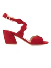 CHLOÉ RED SCALLOPED STRAP SANDALS,80EEDBB9-702D-0F40-528E-0D8A04FAE16D