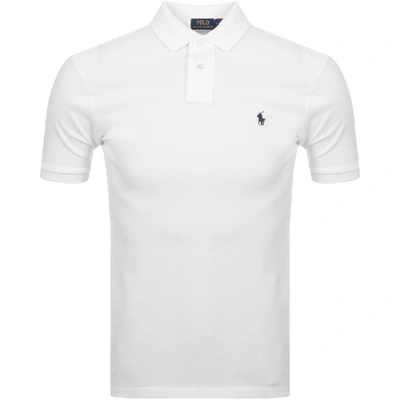 Ralph Lauren Man White And Navy Blue Slim-fit Pique Polo Shirt