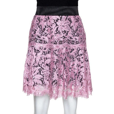 Pre-owned Dolce & Gabbana Black & Pink Corded Lace Mini Skirt M