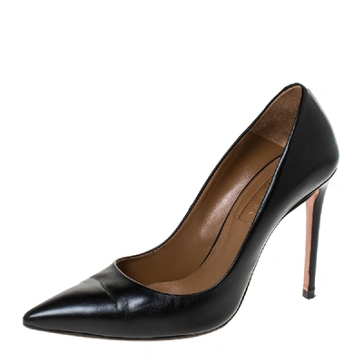 Pre-owned Aquazzura Black Leather Pointed Toe Pumps Size 35.5