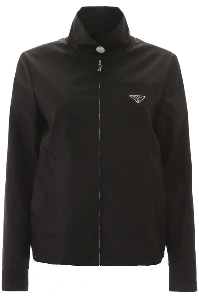 Prada High-neck Logo Patched Jacket In Black
