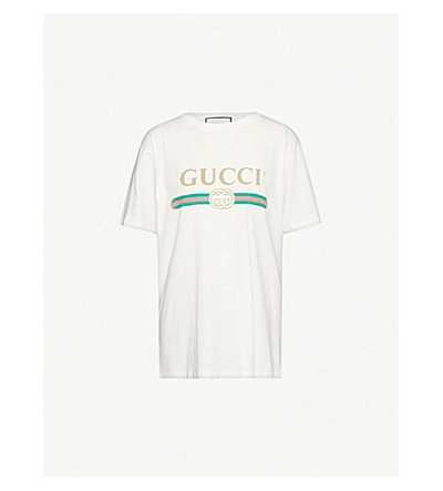 Gucci Logo-print Cotton-jersey T-shirt In Natural White Printe
