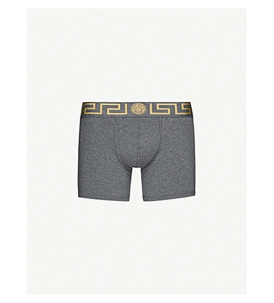 Versace Iconic-print Stretch-cotton Trunks In Grey