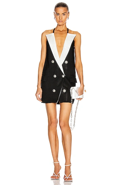 Balmain 6 Button Peak Lapel Knit Dress In Black & White