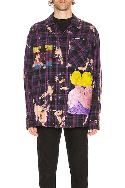 Off-white Distressed Checked Cotton-flannel Shirt In Violet & Multi