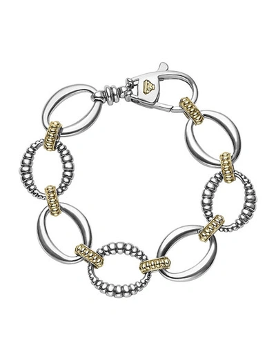 Lagos Fluted Oval Caviar Link Bracelet In Sterling Silver/ Gold