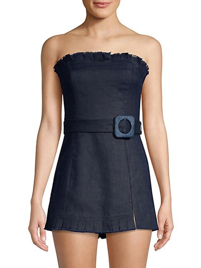 Alexis Brin Linen Mini Romper In Navy