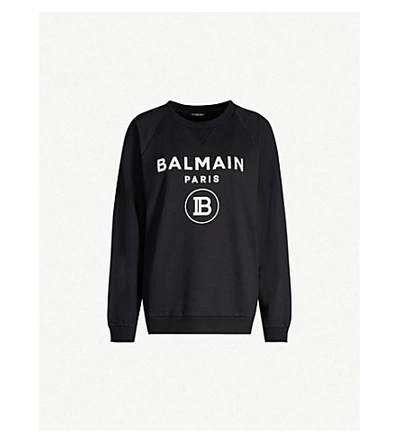 Balmain Logo-print Cotton-jersey Sweatshirt In Noir/blanc