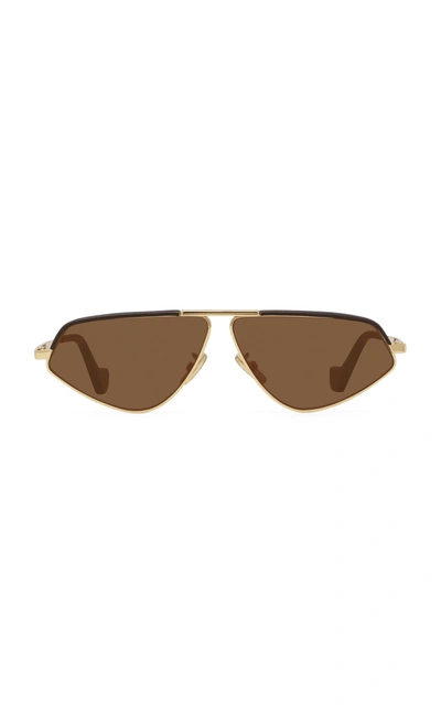 Loewe Aviator-style Leather-trimmed Metal Sunglasses In Brown