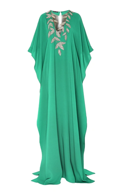 Oscar De La Renta Exclusive Embellished Silk-georgette Caftan In Green