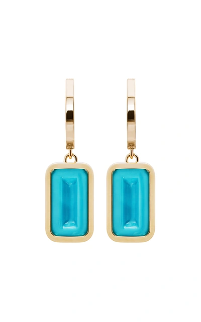 Alina Abegg Pfefferminz Turquoise 14k Yellow Gold Hoop Earrings In Blue