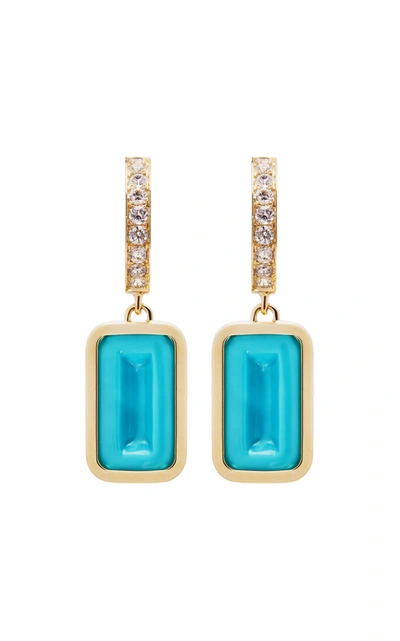 Alina Abegg Pfefferminz Turquoise Diamond 14k Yellow Gold Hoop Earrings In Blue