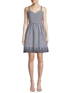 DRAPER JAMES EMBROIDERED GINGHAM A-LINE DRESS,0400011884272
