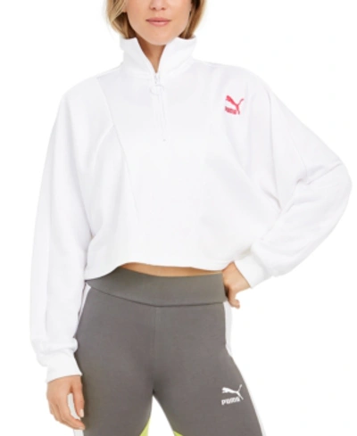 Puma Tfs Half-zip Cropped Sweatshirt In White