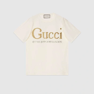 Gucci 亮粉logo印花平纹针织t恤 In Neutrals