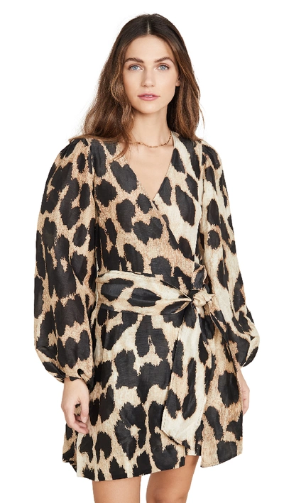 Ganni Leopard-print Wrap Dress In Multi