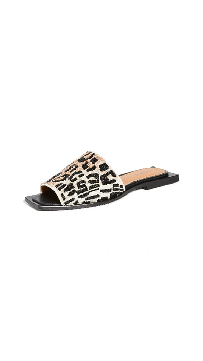 Ganni Leopard-beaded Leather Mules In Animal