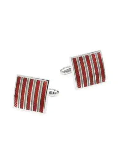 Cufflinks, Inc Ox & Bull Trading Co, Red And Gray Striped Square Cufflinks