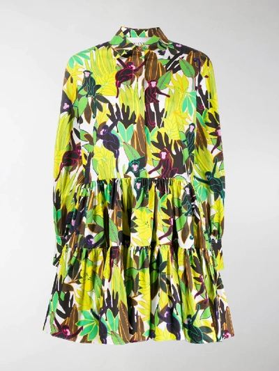 Valentino Monkeys Forest Print Poplin Dress In Yellow