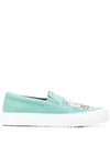 Kenzo Green Cotton Slip On Sneakers