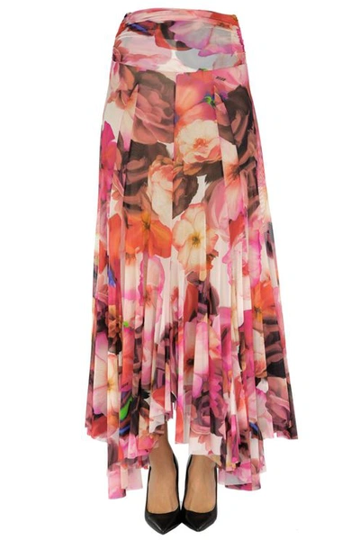 Msgm Flower Print Tulle Skirt In Multi