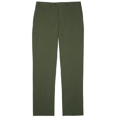 A Kind Of Guise Olive Cotton-seersucker Trousers In Green