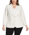 VINCE CAMUTO PLUS SIZE FRAYED-TRIM STRIPED BLAZER