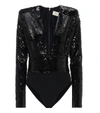 Alexandre Vauthier Plunge Line Sequin Bodysuit In Black
