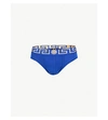 Versace Iconic Slim-fit Stretch-cotton Briefs In Bluette