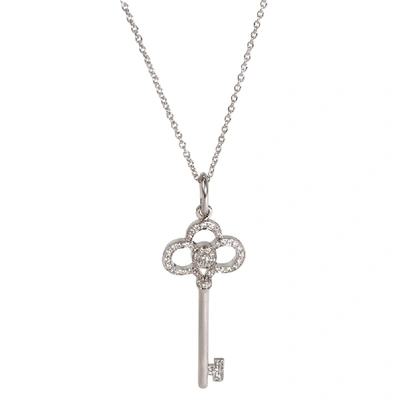 Pre-owned Tiffany & Co Crown Key 0.22 Ctw Diamond 18k White Gold Pendant Necklace