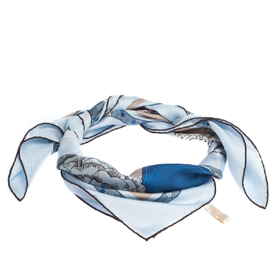 Pre-owned Cartier Pale Blue Printed Silk Square Scarf