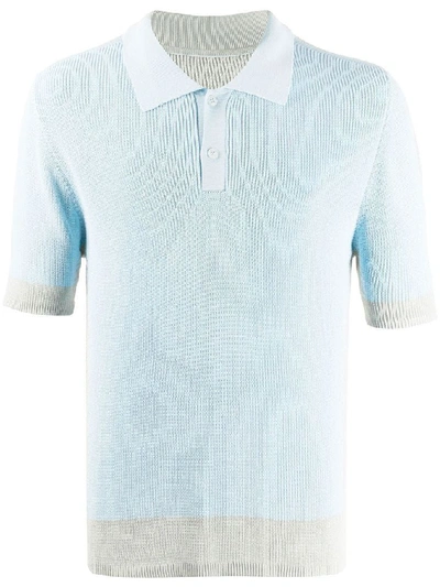 Jacquemus Bi-colour Rib-knitted Polo Shirt In Light Blue