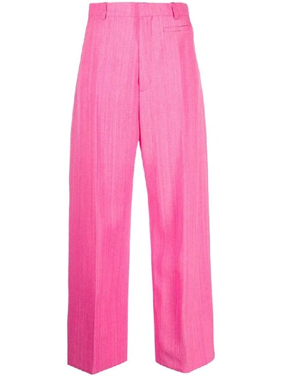 Jacquemus High Waist Gabardine Crop Pants In Pink