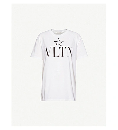 Valentino Logo-print Cotton-jersey T-shirt In Black+white