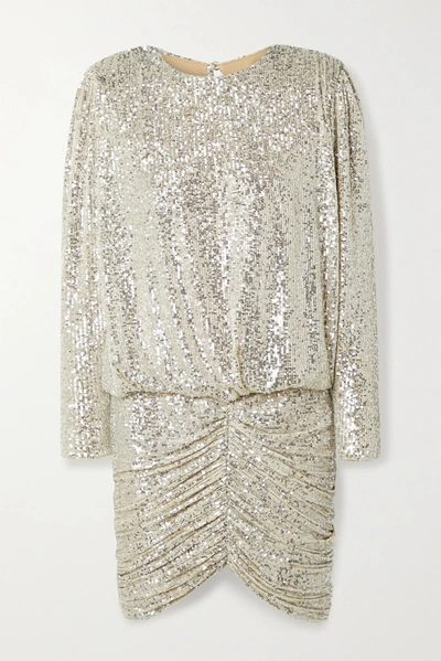 Retroféte Flynn Ruched Sequined Tulle Mini Dress In Beige