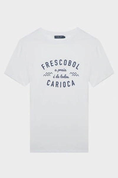 Frescobol Carioca Stamp-print Cotton-linen T-shirt In White And Navy
