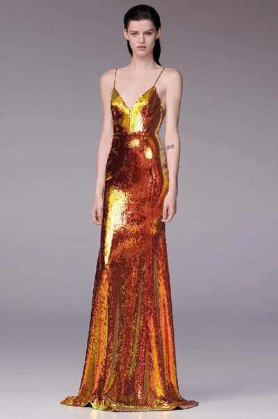 Alex Perry Aldridge Iridescent Sequined Mermaid Gown In Gold
