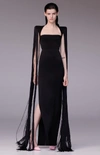 ALEX PERRY DALLAS FRINGE-ACCENTED OVERLAY GOWN,SS20-D654-16-1