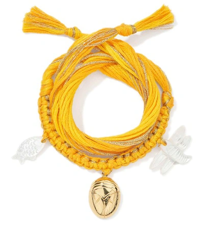 Aurelie Bidermann Honolulu Woven Bracelet W/ Charms In Yellow,multi