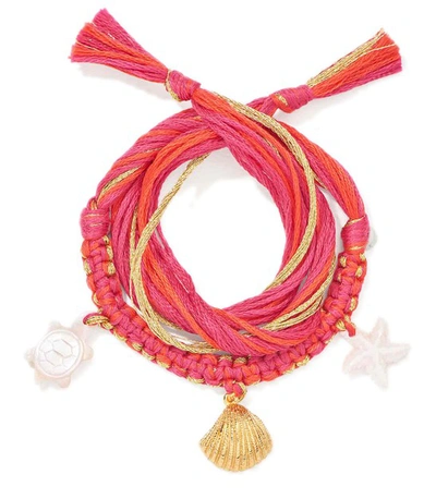Aurelie Bidermann Honolulu Woven Bracelet W/ Charms In Pink,multi