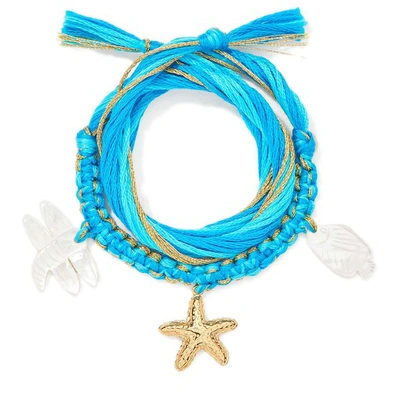 Aurelie Bidermann Honolulu Woven Bracelet W/ Charms In Blue,multi
